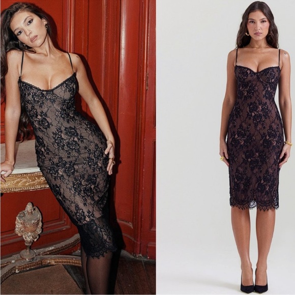 HOUSE OF CB 'Escala' Black Lace Midi Dress - Picture 4 of 11